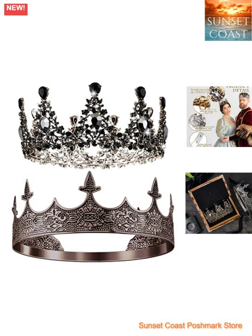 Gothic King & Queen Crown Set Gothic Style Rhinestone